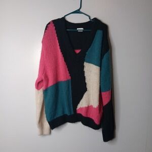 Revolve Lovers & Friends Makana Sweater L Multicolor Knit Wool Patchwork Artsy